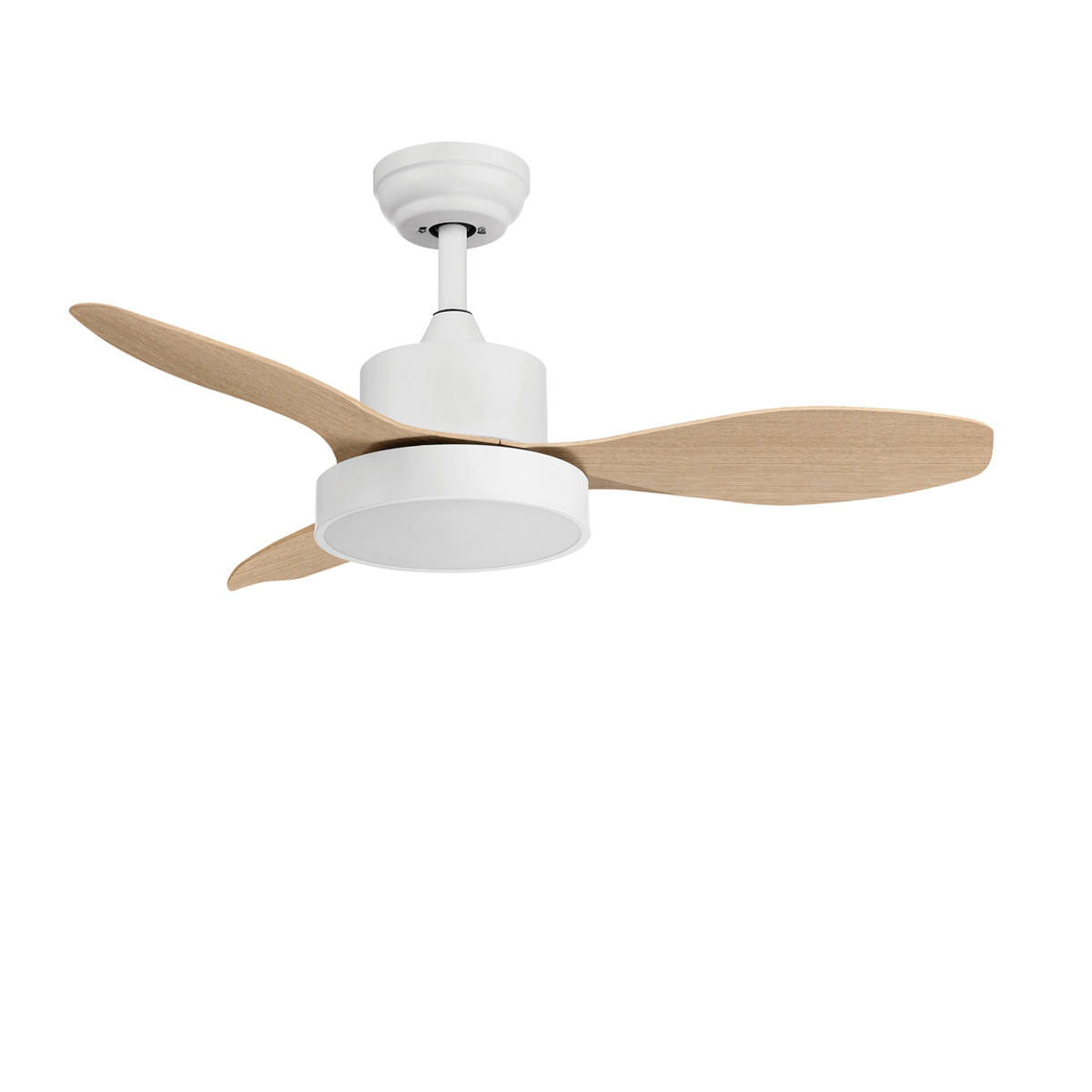 Μικρός λευκός ανεμιστήρας οροφής με φτερά σε φυσικό χρώμα RIGA XS σmall white ceiling fan with natural blades