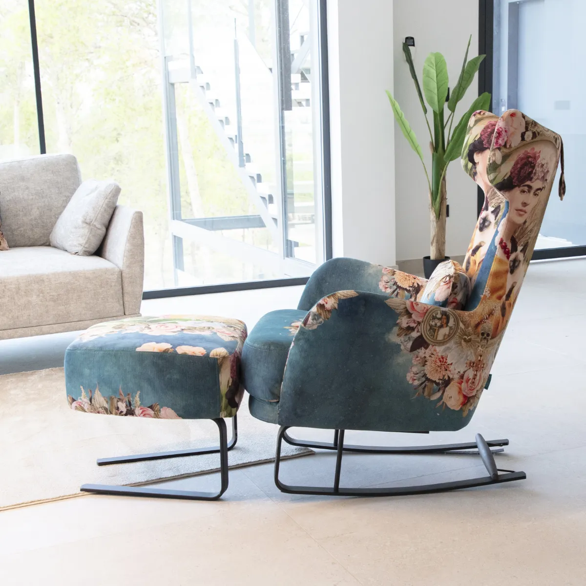 Μοντέρνα κουνιστή καρέκλα με υποπόδιο KANGOU modern rocking chair